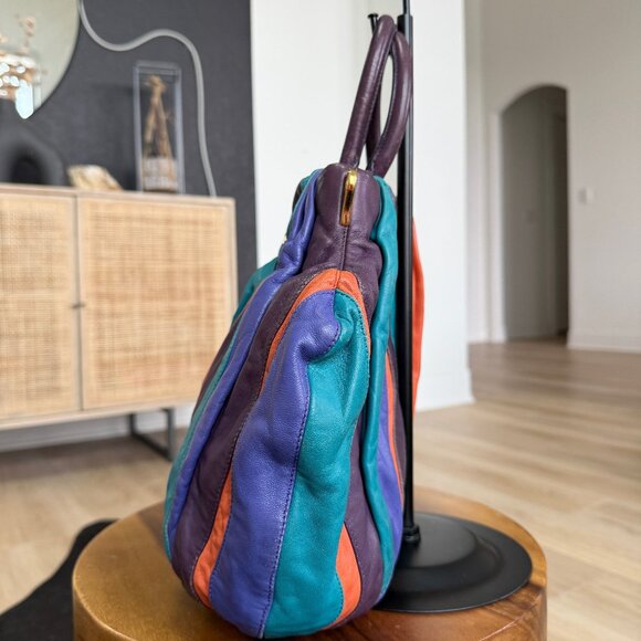 Rare vintage Prada Nappa Stripes Tote bag with orange, teal and purple stripes! - Picture 3 of 9